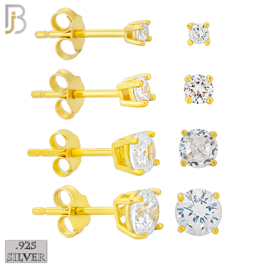 925-ES71-GC - .925 Sterling Silver Gold Plated Earring Stud Casting Round Prong Setting Clear Zircon image 0