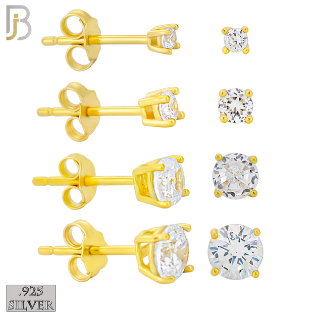 925-ES71-GC - .925 Sterling Silver Gold Plated Earring Stud Casting Round Prong Setting Clear Zircon image 0
