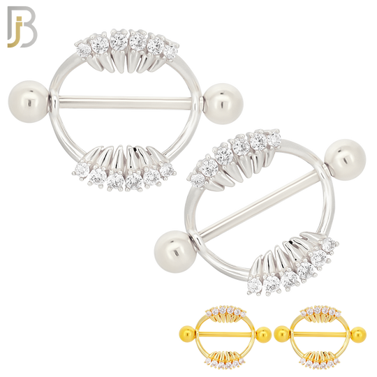 NP33 - 316L Surgical Steel Screw Shield Barbell with Teeth Design Zircon Pair image 0