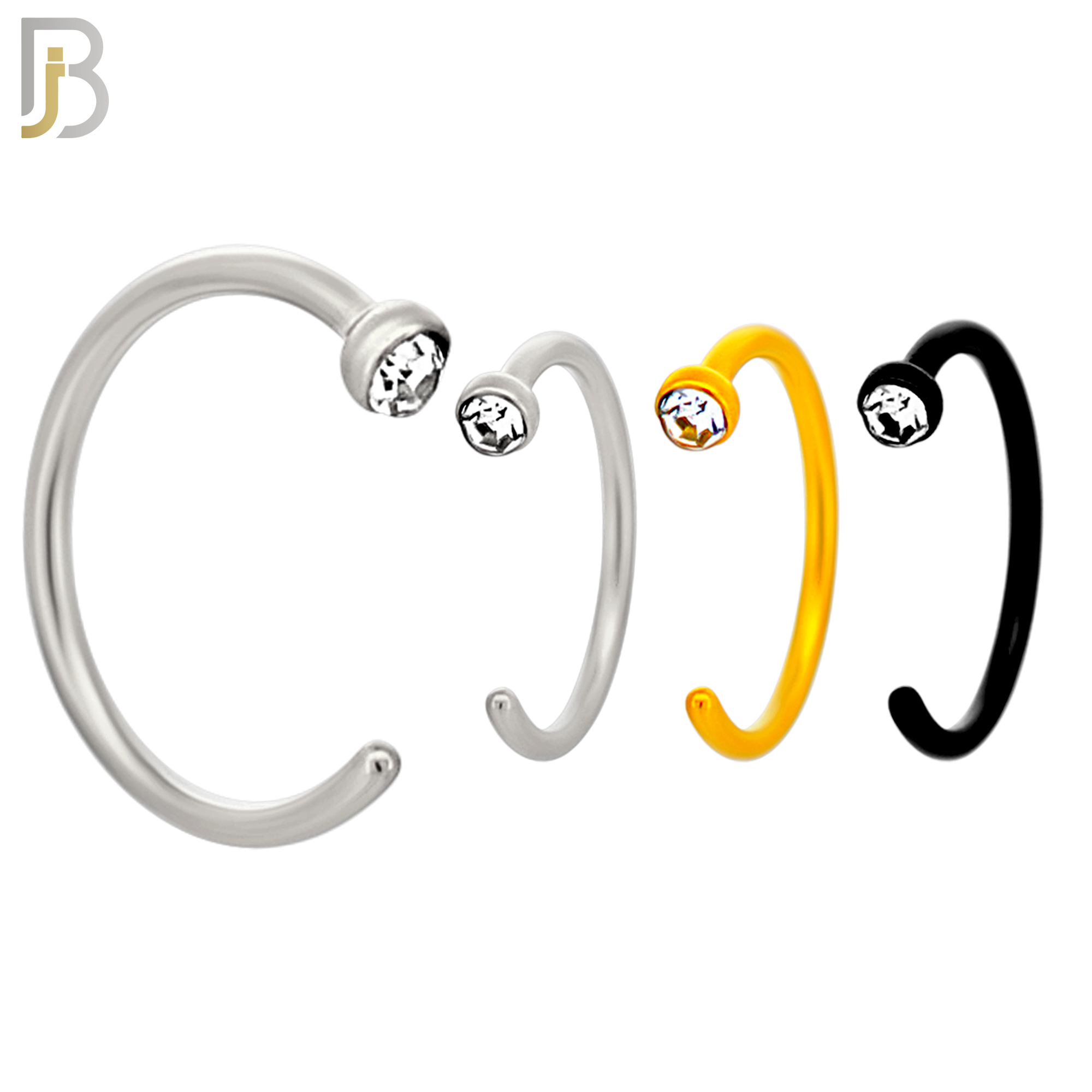 PK-CT21 - 316L Surgical Steel Nose Hoops Stopper Half Moon  with Bezel Zircon Pack of 60 - Assorted Color image
