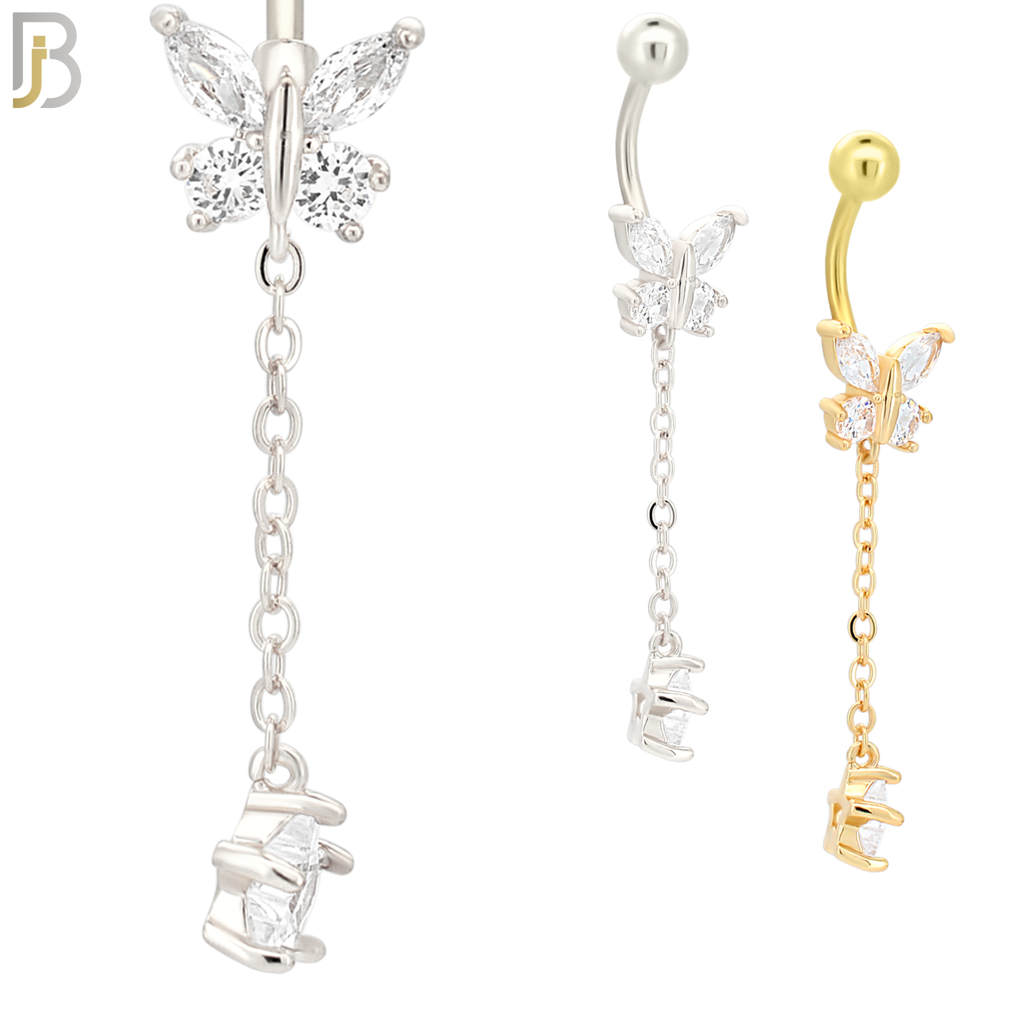 N074 - 316L Stainless Steel Butterfly with Dangling Star Design Belly Ring with 5mm Screw Ball image 0