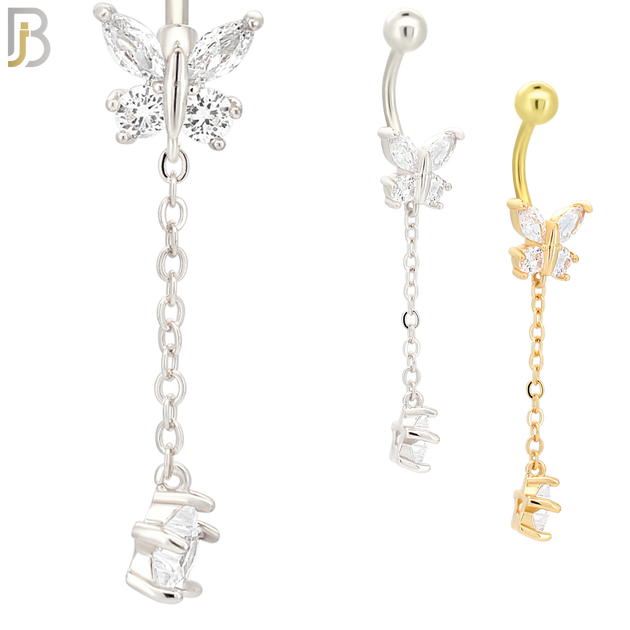 N074 - 316L Stainless Steel Butterfly with Dangling Star Design Belly Ring with 5mm Screw Ball image 0