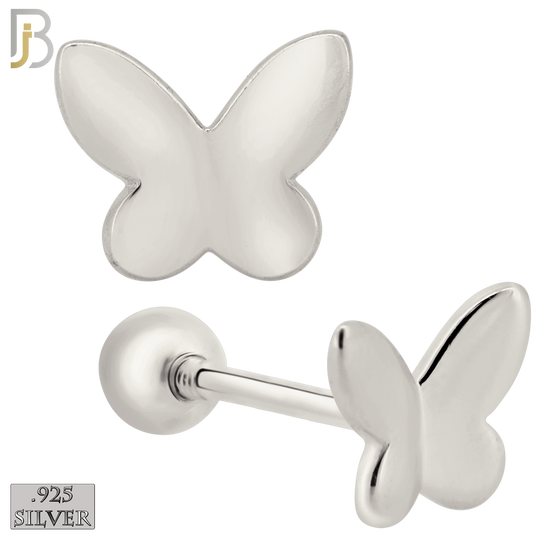 925-ES315 - Screw Ball Back - .925 Sterling Silver Plain Butterfly Stud Earrings image 1
