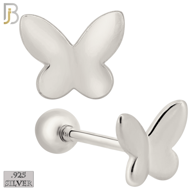 925-ES315 - Screw Ball Back - .925 Sterling Silver Plain Butterfly Stud Earrings image 1