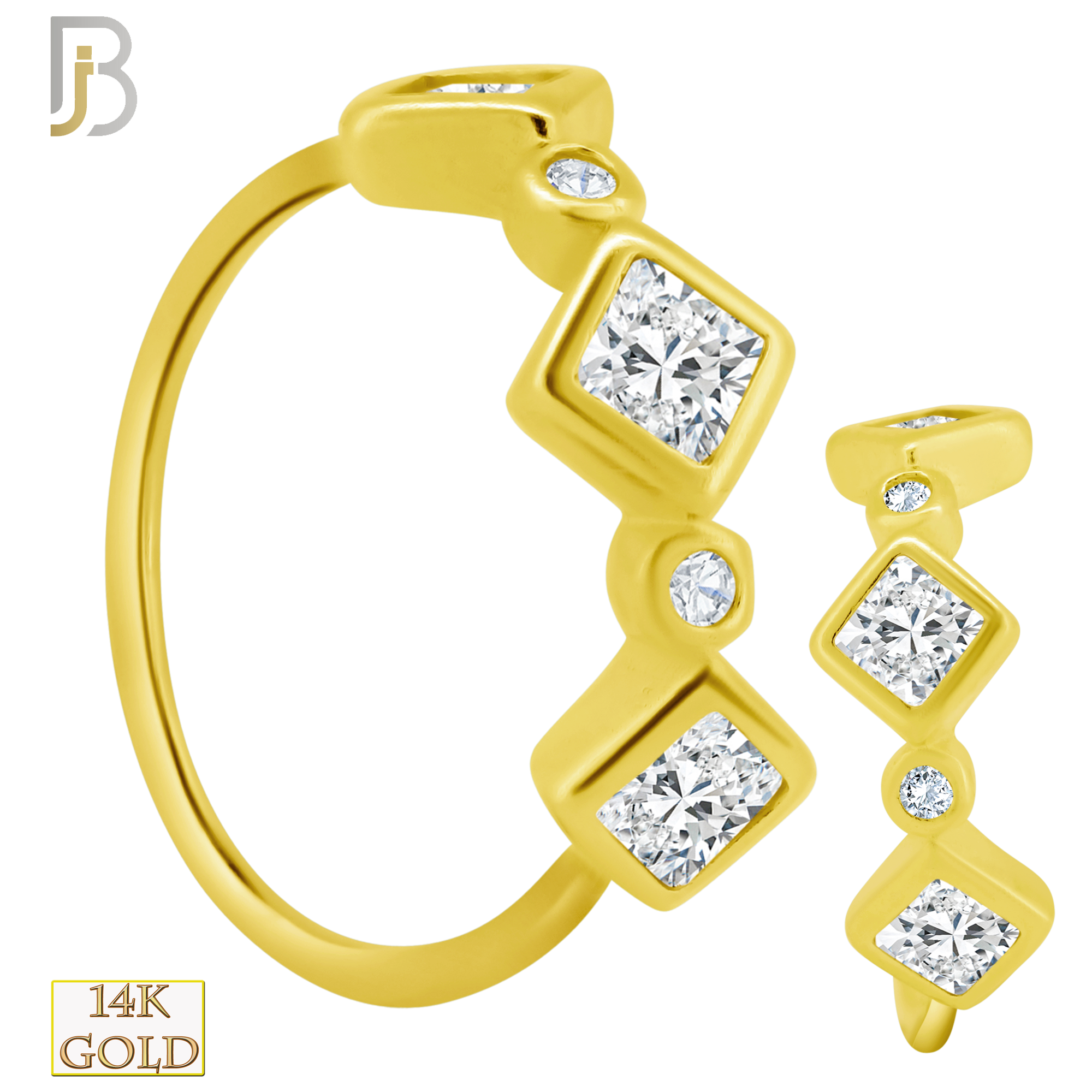 14-CT104C - 14k Yellow Gold with Alternating Square and Round Cubic Zirconia in Bezel Setting Twist to Open Hoop image 0