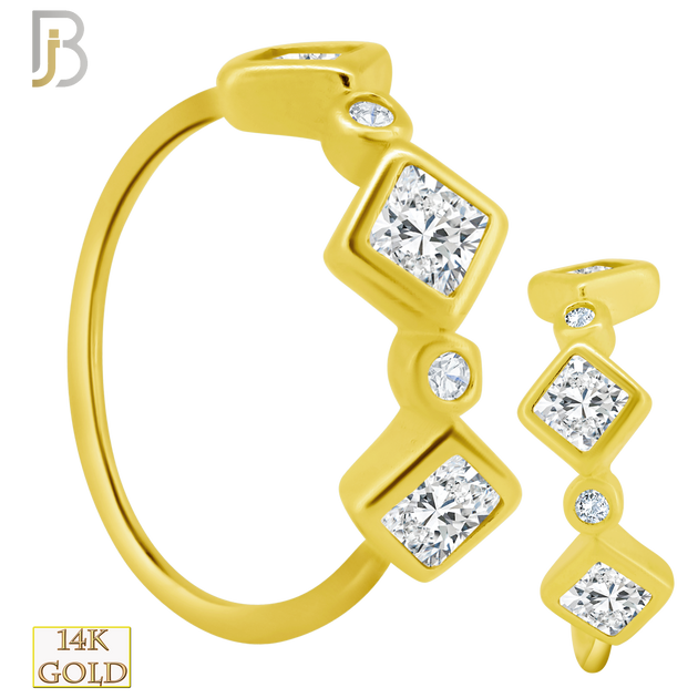 14-CT104C - 14k Yellow Gold with Alternating Square and Round Cubic Zirconia in Bezel Setting Twist to Open Hoop image 0
