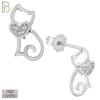 925-ES222 – .925 Sterling Silver Cat Heart Earring Stud with Zircon image 1
