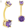 NB04G - 316L Stainless Steel Plated Round Prong Setting Zircon  Banana Belly Navel Ring (PACK OF 6) image