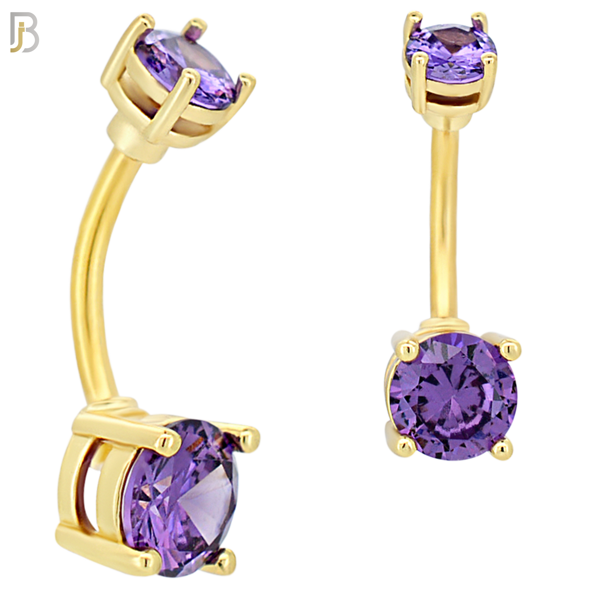 NB04G - 316L Stainless Steel Plated Round Prong Setting Zircon  Banana Belly Navel Ring (PACK OF 6) image