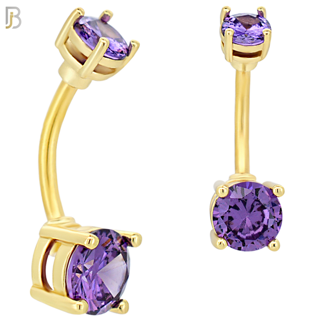 NB04G - 316L Stainless Steel Plated Round Prong Setting Zircon  Banana Belly Navel Ring (PACK OF 6) image