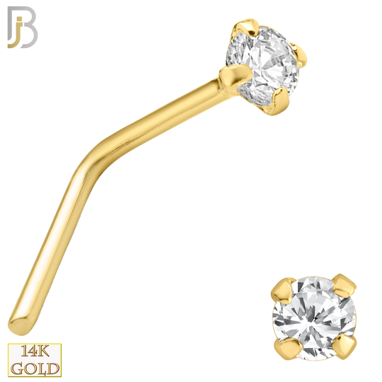14-NR10CY-22 - 14k Solid Yellow Gold 22g Prong Setting  Round Cubic Zircona L-Shape - 1.5mm image