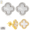 925-ES521 - 925 Sterling Silver Clover Stud Earrings with CZ - Enamel Finish image 0