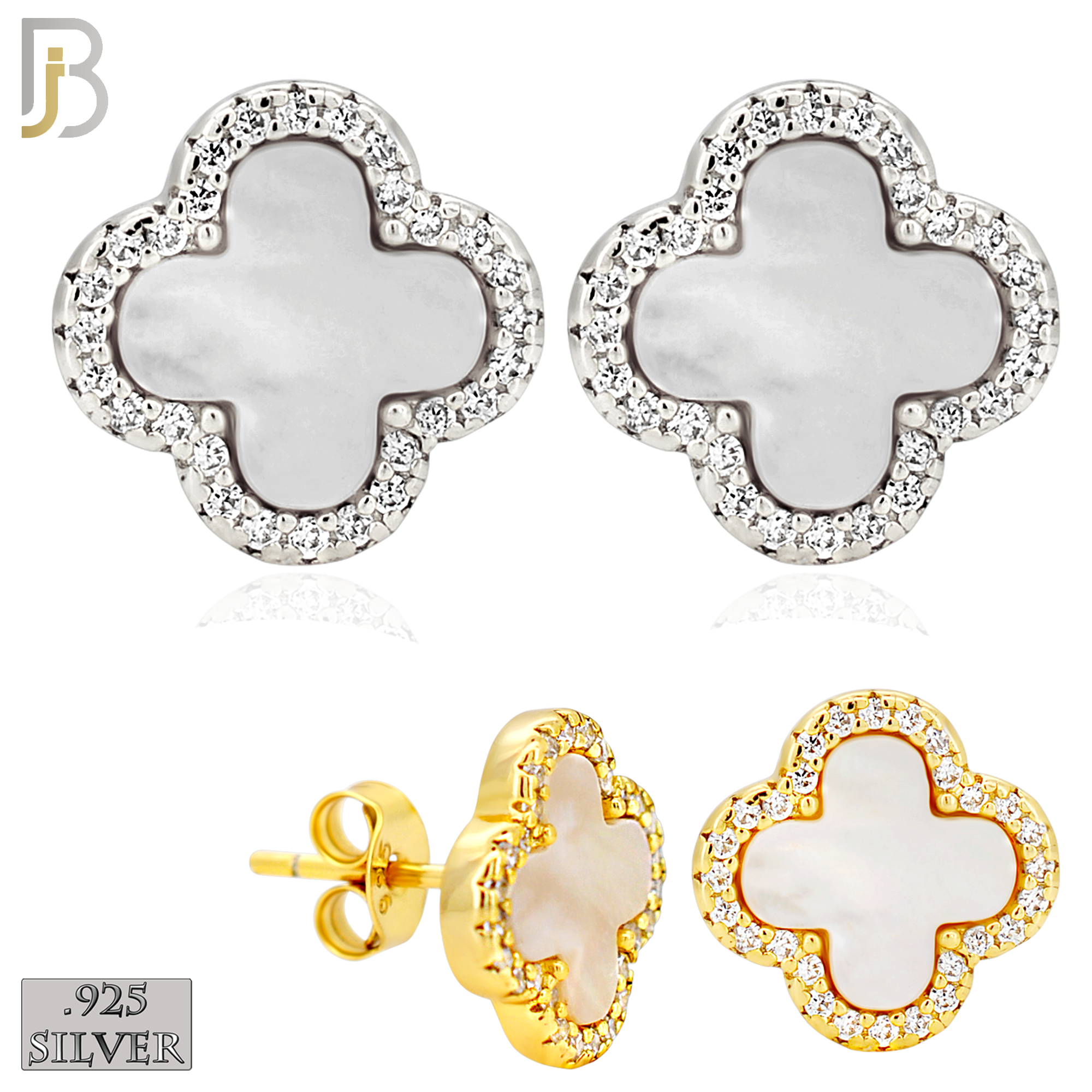 925-ES521 - 925 Sterling Silver Clover Stud Earrings with CZ - Enamel Finish image 0