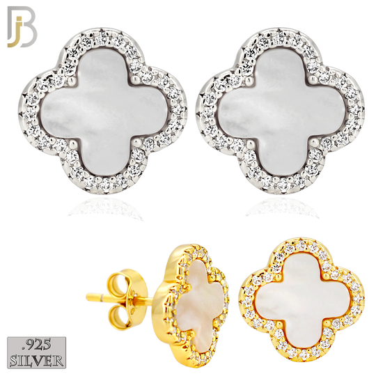 925-ES521 - 925 Sterling Silver Clover Stud Earrings with CZ - Enamel Finish image 0