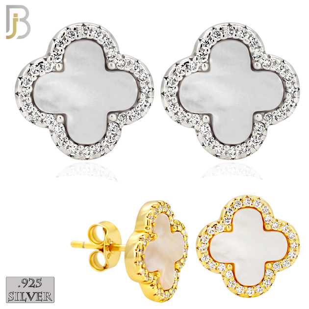 925-ES521 - 925 Sterling Silver Clover Stud Earrings with CZ - Enamel Finish image 0