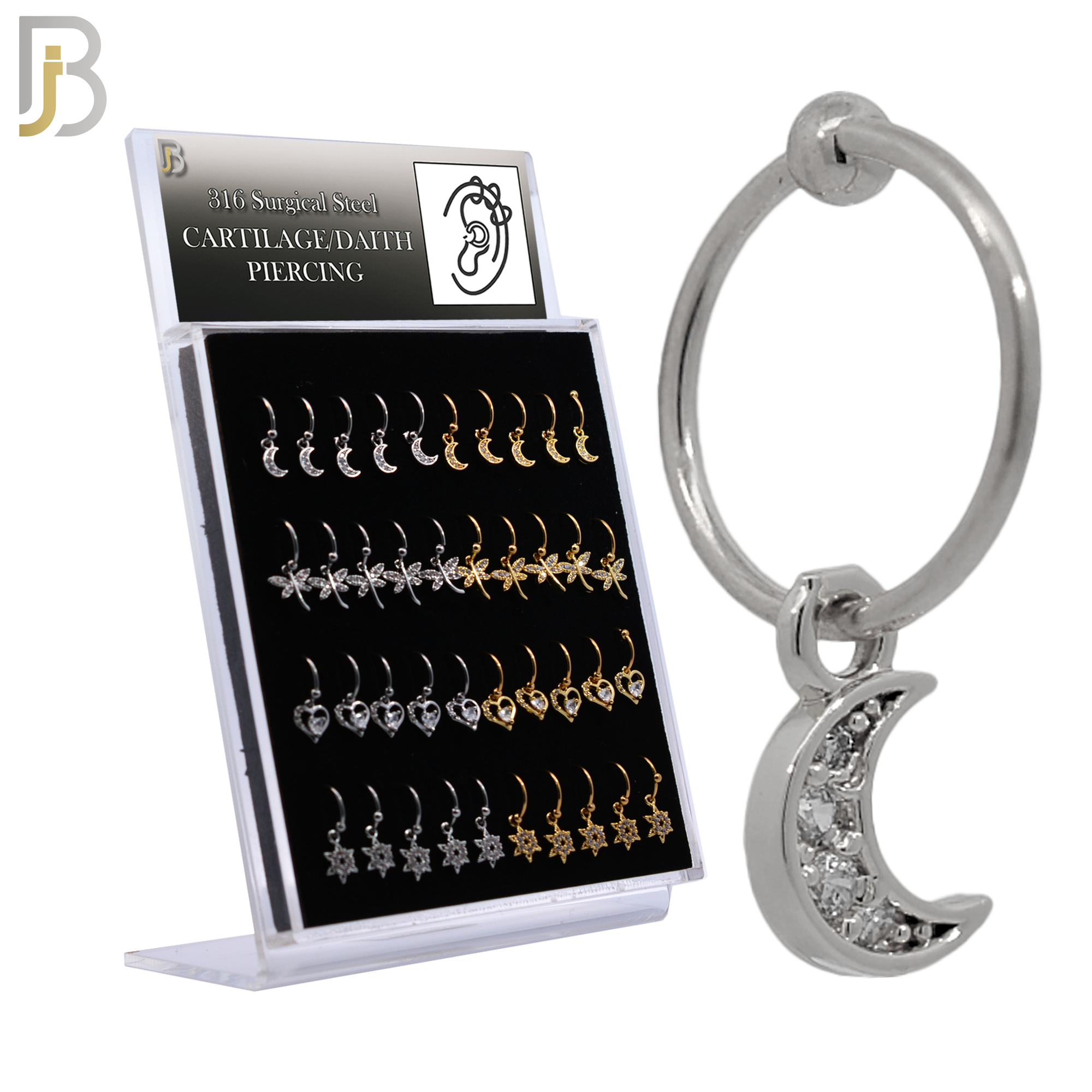 PK-HX07M - 316L Surgical Steel Different Dangling  Designs Helix Hoop Piercing with CZ image 0