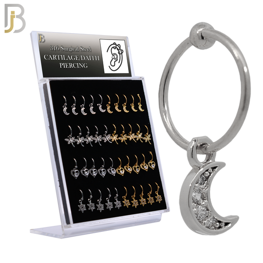 PK-HX07M - 316L Surgical Steel Different Dangling  Designs Helix Hoop Piercing with CZ image 0