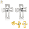 925-ES22 - .925 Sterling Silver Earring Cross Hollow with Clear Zircon image 0