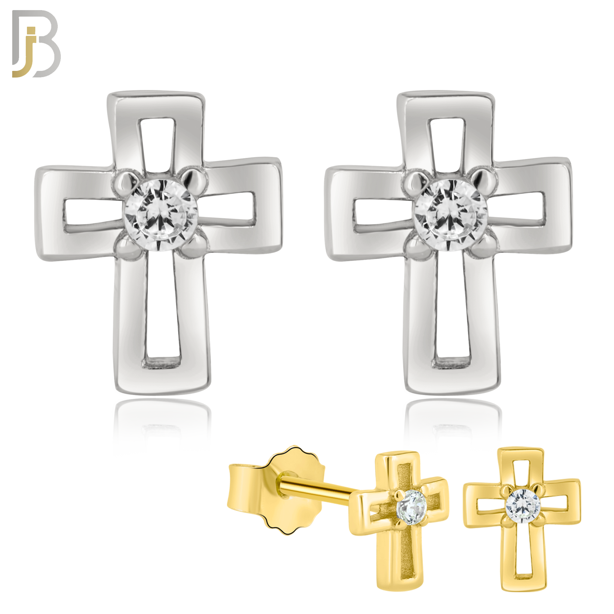 925-ES22 - .925 Sterling Silver Earring Cross Hollow with Clear Zircon image 0