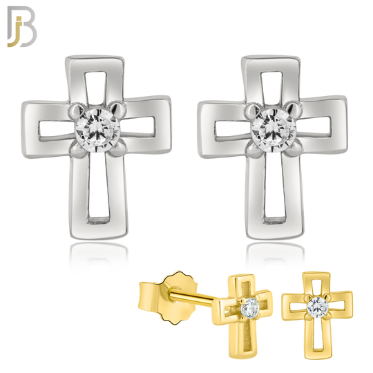 925-ES22 - .925 Sterling Silver Earring Cross Hollow with Clear Zircon image 0