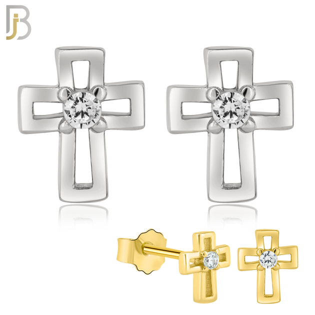 925-ES22 - .925 Sterling Silver Earring Cross Hollow with Clear Zircon image 0