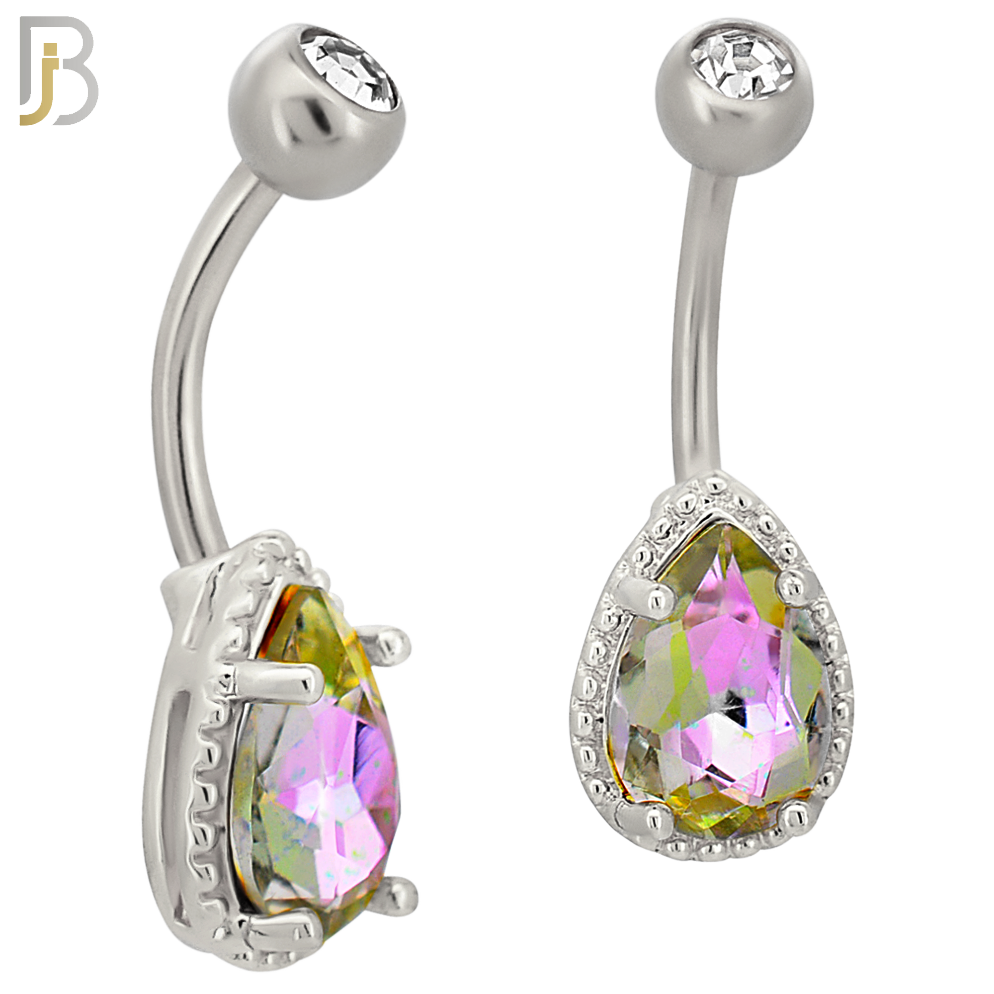 NB88 -  316L Stainless Steel Tear Drop Design CZ Banana Belly Ring and 5mm Screw Ball image 1