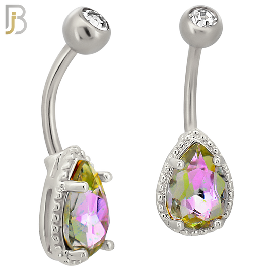 NB88 -  316L Stainless Steel Tear Drop Design CZ Banana Belly Ring and 5mm Screw Ball image 1