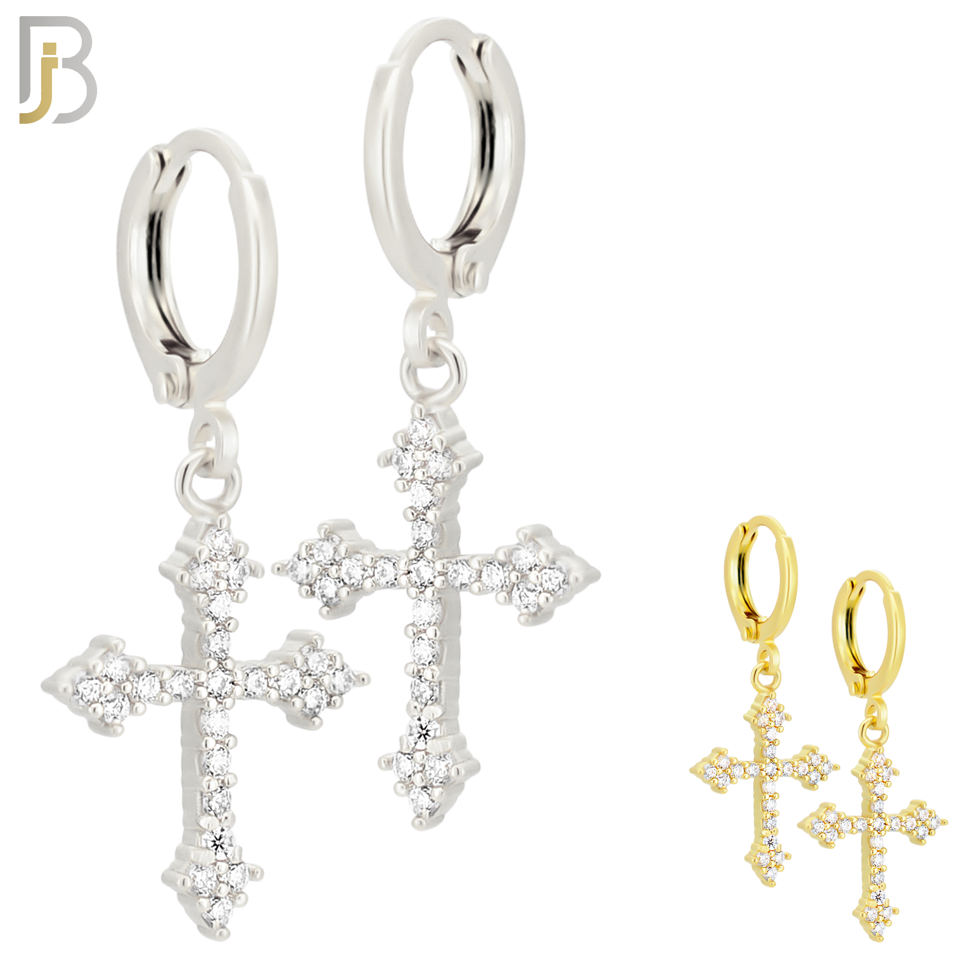 ES51 - 316L Stainless Steel Dangling Cross Zircon Design Huggies Clip On image 0