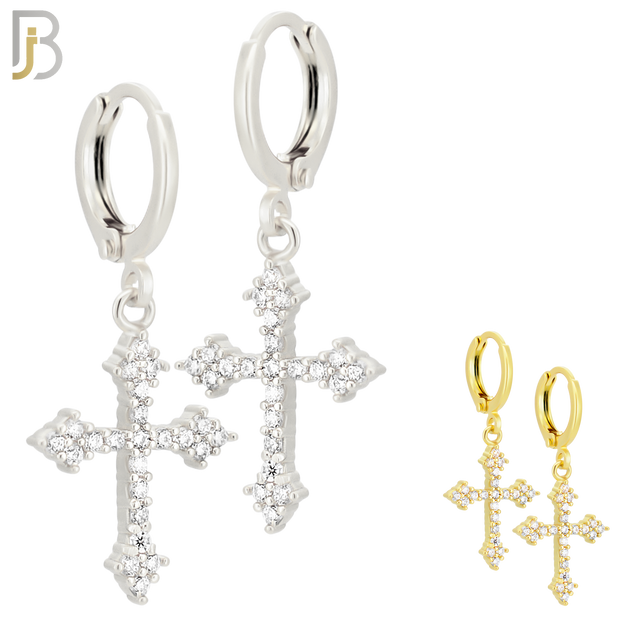 ES51 - 316L Stainless Steel Dangling Cross Zircon Design Huggies Clip On image 0