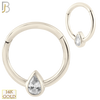 14-CT52 -  14K Solid Gold Tear Drop Zircon in Bezel Setting Hinged Hoops image 1
