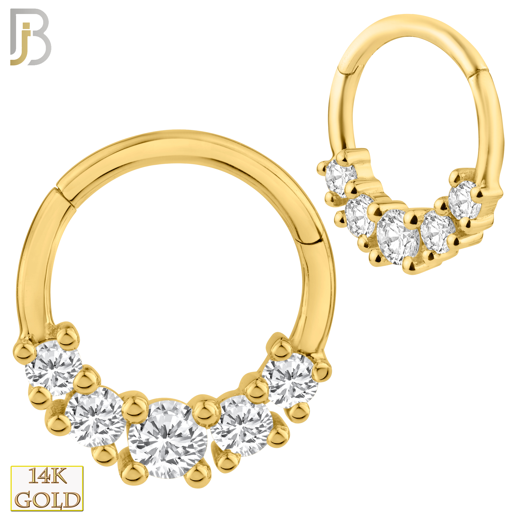 14-CT57 - 14K Solid Gold Hinged Hoops with Multi Zircon in Prong Setting image 0
