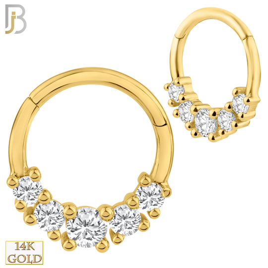 14-CT57 - 14K Solid Gold Hinged Hoops with Multi Zircon in Prong Setting image 0