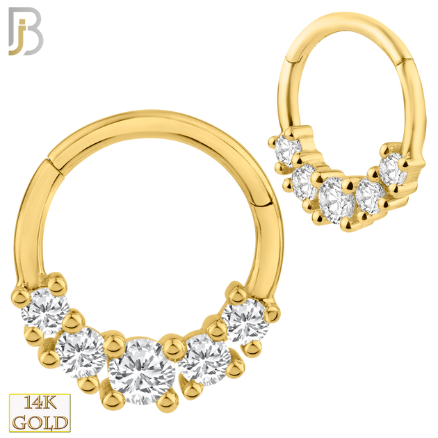 14-CT57 - 14K Solid Gold Hinged Hoops with Multi Zircon in Prong Setting image 0
