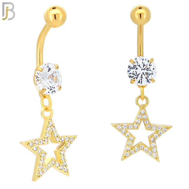 N014 - 316L Stainless Steel Dangling Star with Zircon Design Belly Ring with 5mm Screw Ball image 3