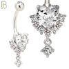 N0152 - 316L Surgical Steel Ornate Heart in Prong Set with Dangling CZ Belly Ring image 2