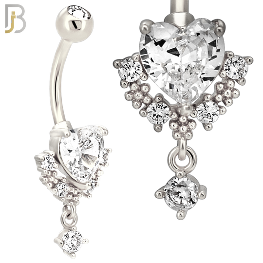 N0152 - 316L Surgical Steel Ornate Heart in Prong Set with Dangling CZ Belly Ring image 2