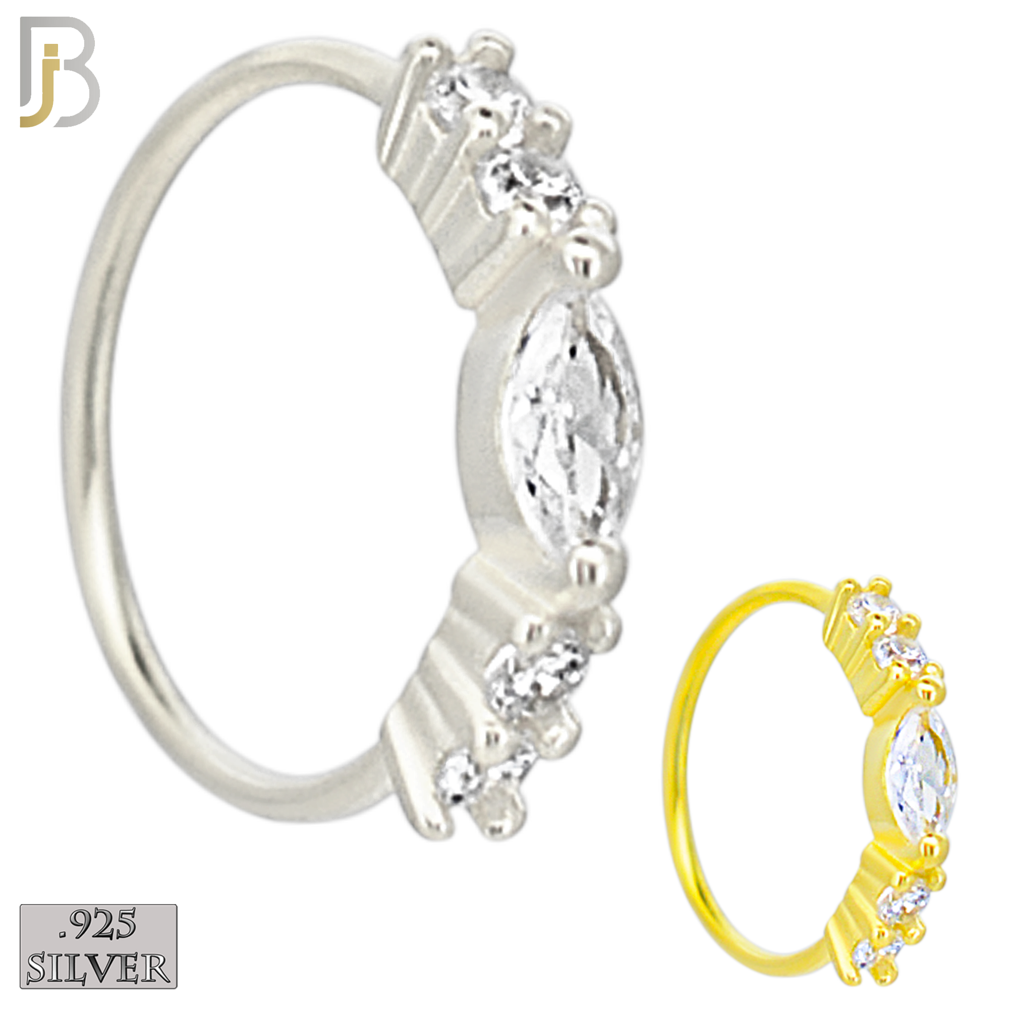 925-CT102-  925 Sterling Silver Hoop with Marquise Shaped Cubic Zirconia and Round Side Stones (Pack of 6) image 0