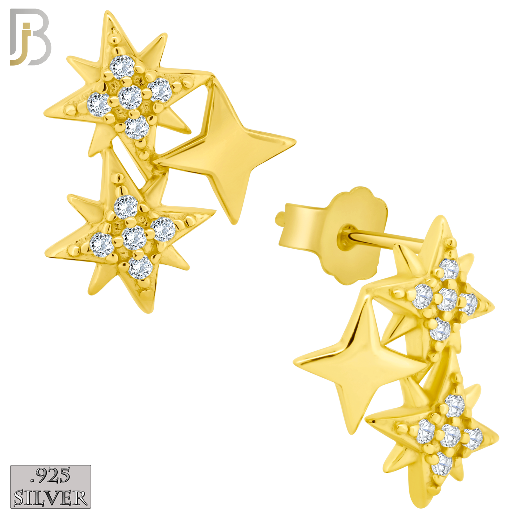 ES253 - .925 Sterling Silver Triple  Starburst with Zircon Design Earring Stud image 2