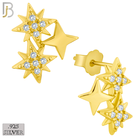 ES253 - .925 Sterling Silver Triple  Starburst with Zircon Design Earring Stud image 2