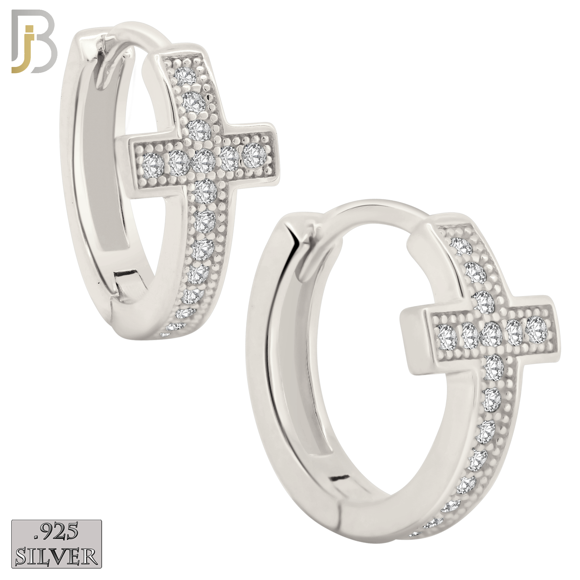 925-ES407 - 925 Sterling Silver CZ Studded Cross Huggies Hoop Earrings image 0