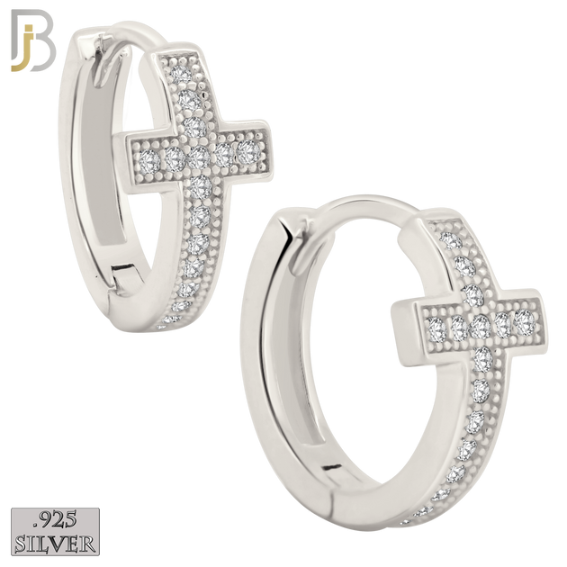 925-ES407 - 925 Sterling Silver CZ Studded Cross Huggies Hoop Earrings image 0