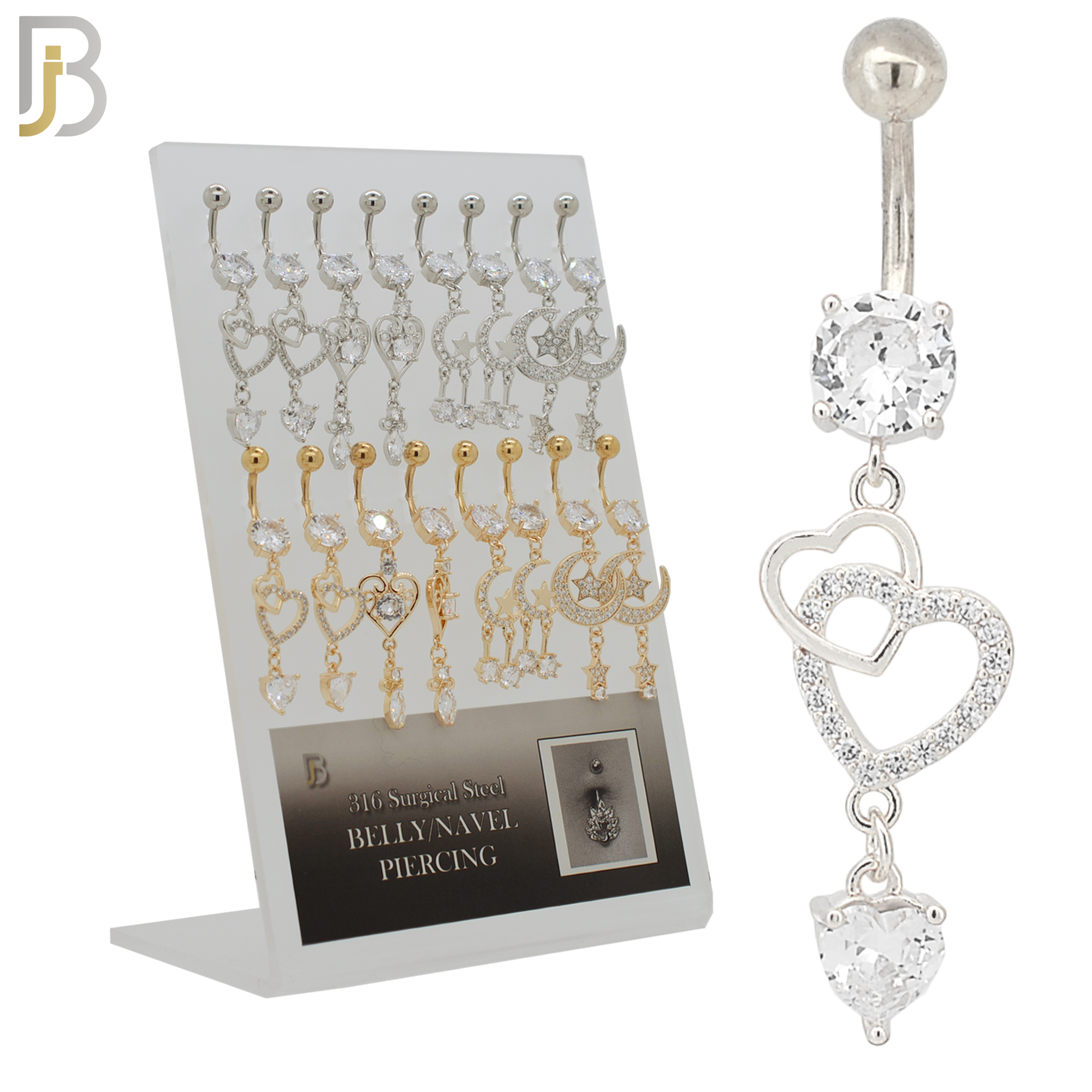PK-N004 - 316L Surgical Steel Different Designs Dangle Belly Rings - Pack of 16 image 0