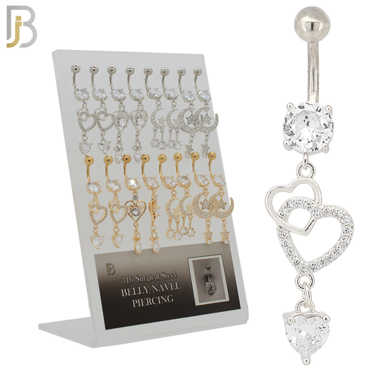 PK-N004 - 316L Surgical Steel Different Designs Dangle Belly Rings - Pack of 16 image 0