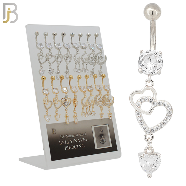 PK-N004 - 316L Surgical Steel Different Designs Dangle Belly Rings - Pack of 16 image 0