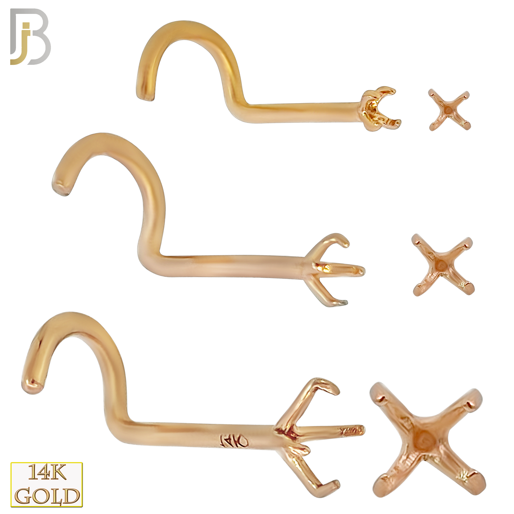 14-NR03R-20 - 20g Thickness 14k Solid Rose Gold Prong Setting Nose Screw, Cork Screw Mounting Only image 0