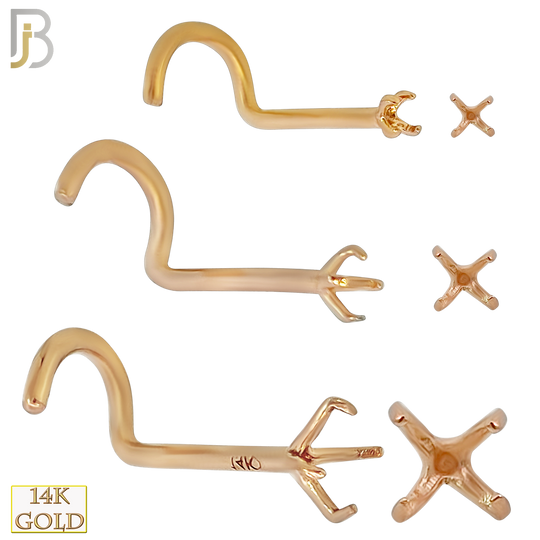 14-NR03R-20 - 20g Thickness 14k Solid Rose Gold Prong Setting Nose Screw, Cork Screw Mounting Only image 0