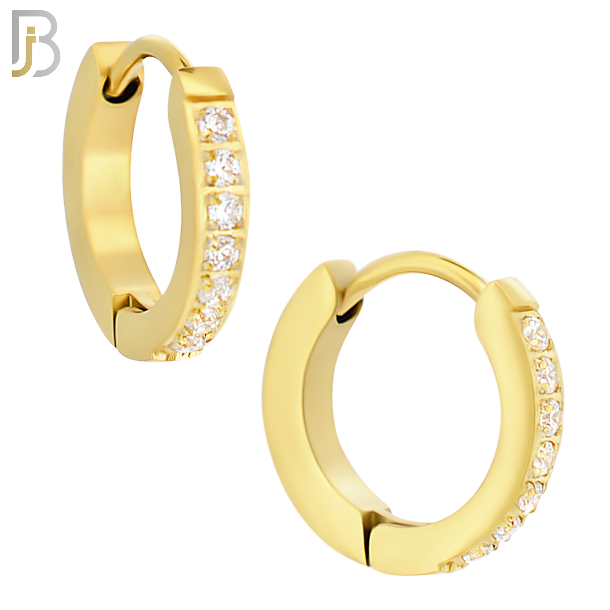 ES357 - 316L Stainless Steel Huggies Earring with 7 Round Cubic Zirconia image 2