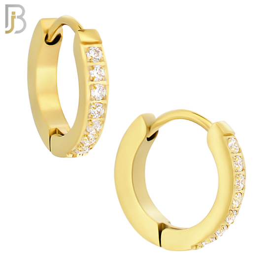 ES357 - 316L Stainless Steel Huggies Earring with 7 Round Cubic Zirconia image 2