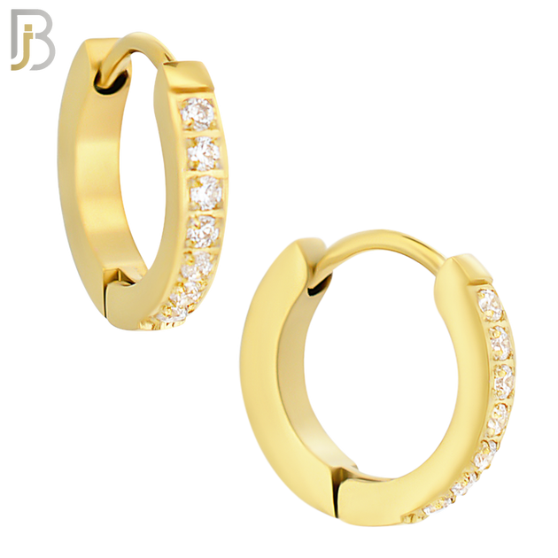 ES357 - 316L Stainless Steel Huggies Earring with 7 Round Cubic Zirconia image 2