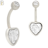NB34 - 316L Stainless Steel Heart Bezel Zircon Banana Belly Navel Ring image 1